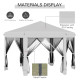 Outsunny 3.2m Pop Up Gazebo Hexagonal Canopy Tent Outdoor Sun Protection with Mesh Sidewalls, Handy Bag, Light Grey