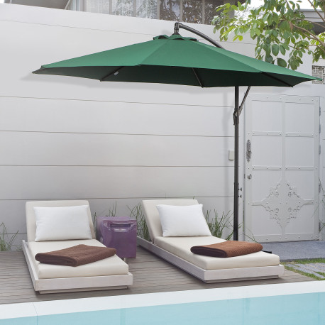 Outsunny 3(m) Banana Parasol Hanging Cantilever Umbrella with Crank Handle, 8 Ribs and Cross Base for Outdoor, Sun Shade, Dark G