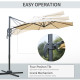 Outsunny Round Umbrella Parasol W/ Tilt 360° Rotation and Hand Crank Cross Base-Beige