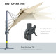 Outsunny 3m Cantilever Parasol w/ Solar Lights Power Bank Base 360° Spin Khaki