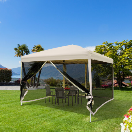 Outsunny 3 x 3(m) Pop Up Gazebo with 4 Mesh Sides and Carry Bag, Height Adjustable Party Canopy Tent, Portable Garden Outdoor