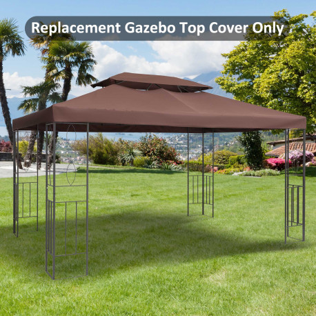 Outsunny 3x4m Gazebo Canopy Replacement Cover, 2 Tier Top Roof UV Cover Garden Patio Outdoor Sun Awning Shelters, Brown  (TOP CO
