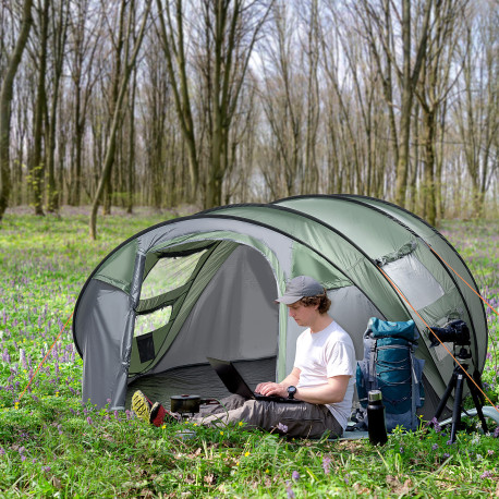 Outsunny 4-5 Person Pop-up Camping Tent Family Tent w/ 2 Mesh Windows & PVC Windows Portable Carry Bag for Outdoor Trip, Dark Gr