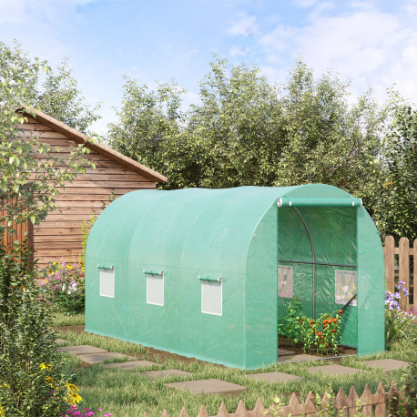 Outsunny 4 x 2 x 2 m Polytunnel Greenhouse with Roll-up Door and 6 Mesh Windows, Walk-in Garden Tunnel Warm House Tent with UV-r