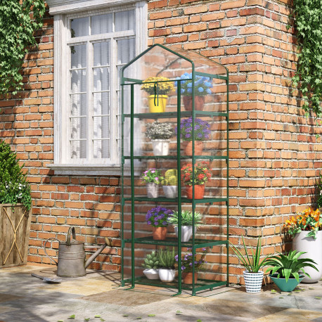 Outsunny 5 Tier Mini Greenhouse, Portable Greenhouse with Reinforced Plastic Cover, Garden Grow House with Roll Up Door and Shel