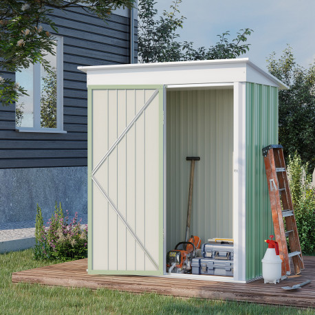 Outsunny Metal Garden Shed, Outdoor Lean-to Shed for Tool Motor Bike, with Adjustable Shelf, Lock, Gloves, 5'x3'x6', Green