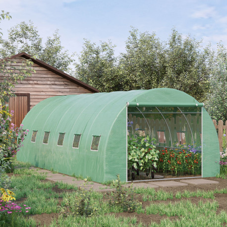 Outsunny 6 x 3 x 2 m Polytunnel Greenhouse with Roll-up Door and 12 Mesh Windows, Walk-in Garden Tunnel Warm House Tent with UV-