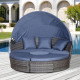 Outsunny PE Rattan Lounge Set, 5 Pieces Patio Conversation Furniture Set, Garden Round Sofa Bed with Cushion and Retractable Can