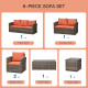 Outsunny 6 Pieces Rattan Garden Furniture Set, 7 Seater Wicker Outdoor Furniture Set with Storage Tea Table &amp; Side Table, Sectio