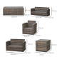 Outsunny 6 Pieces Rattan Garden Furniture Set, 7 Seater Wicker Outdoor Furniture Set with Storage Tea Table &amp; Side Table, Sectio
