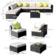 Outsunny 8 Pieces PE Rattan Corner Sofa Set with Thick Cushions, Aluminium Outdoor Rattan Garden Furniture Set with Glass Top Ta