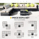 Outsunny 8 Pieces PE Rattan Corner Sofa Set with Thick Cushions, Aluminium Outdoor Rattan Garden Furniture Set with Glass Top Ta