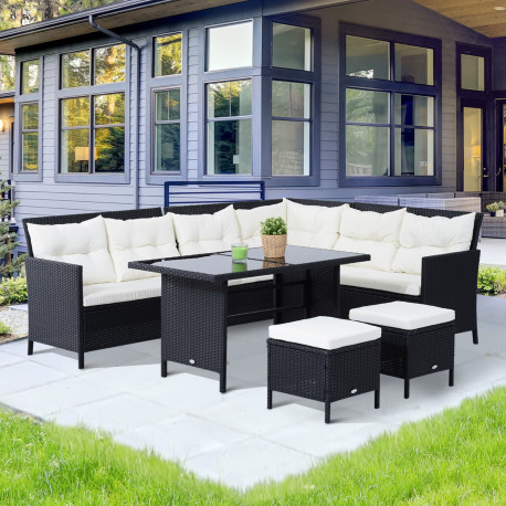 Outsunny 8-Seater Garden Rattan Furniture Rattan Corner Dining Sofa Set Wicker Conservatory Furniture Lawn Patio Coffee Table Fo