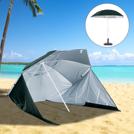 Outsunny 2m UV Protection Fishing Beach Umbrella Brolly Shelter w/ Side Panel Tent Green