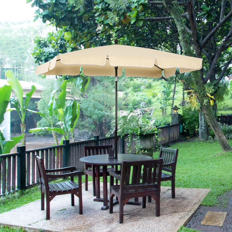 Outsunny Garden Parasol Umbrella, Outdoor Market Table Umbrella with Ruffles & Aluminium Pole, Rectangular Tilting Parasol Sun S