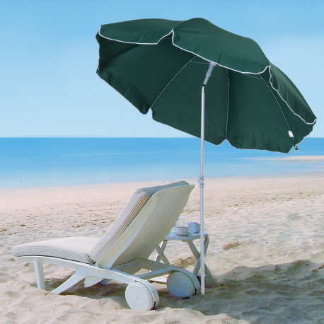 Outsunny 2.2m Beach Umbrella, Portable Parasol with Tilting Function, Outdoor Sunshade Shelter with 8 Ribs, Green