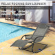 Outsunny Outdoor Garden Rocking Chair, Patio Sun Lounger Rocker Chair with Breathable Mesh Fabric, Removable Headrest Pillow, Ar