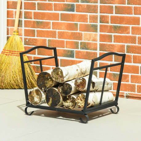Outsunny Metal Firewood Log Holder Indoor Outdoor Folding Firewood Rack Fireplace Wood Storage Shelf w/ Scrolls, Rust-Resistant,