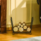 Outsunny Metal Firewood Log Holder Indoor Outdoor Folding Firewood Rack Fireplace Wood Storage Shelf w/ Scrolls, Rust-Resistant,