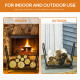 Outsunny Metal Firewood Log Holder Indoor Outdoor Folding Firewood Rack Fireplace Wood Storage Shelf w/ Scrolls, Rust-Resistant,