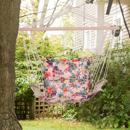 Outsunny Garden Outdoor Hanging Hammock Chair Thick Rope Frame Wooden Arms Safe Wide Seat Garden Outdoor Spot Stylish Multicolou