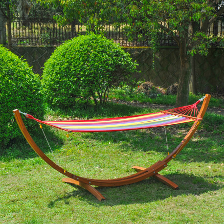 Outsunny Outdoor Hammock with Stand, Free Standing Hammock with Arc Wooden Frame and 200 x 100cm Fabric, Garden Swing Hanging Be