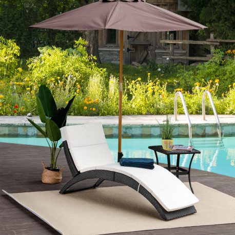 Outsunny Outdoor Foldable PE Rattan Sun Lounger with Soft Padded Cushion, Ergonomic Curved Design Sun Bed for Balcony, Garden, B