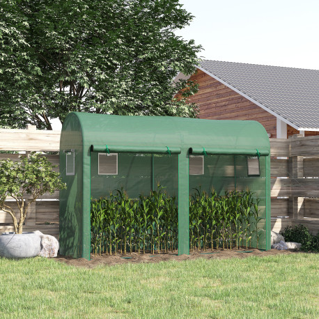 Outsunny Walk-in Greenhouse, Tomato Greenhouse with Double Doors & 4 Windows, Garden Plant Growth Green House with PE Cover, Ste