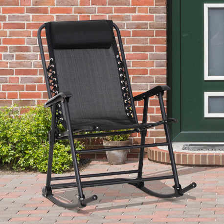 Outsunny Garden Rocking Chair Folding Outdoor Adjustable Rocker Zero-Gravity Seat with Headrest Camping Fishing Patio Deck, 90 x