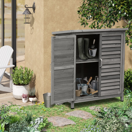 Outsunny Garden Shed Wooden Garden Storage Shed 2 Door Unit Solid Fir Wood Garage Tool Organisation Cabinet, 87L x 46.5W x 96.5H