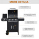 Outsunny Gas Burner Barbecue Grill 3+1 Burner Garden BBQ Trolley w/ Side Burner Warming Rack Side Shelves Storage Cabinet Piezo 