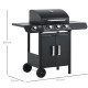 Outsunny Gas Burner Barbecue Grill 3+1 Burner Garden BBQ Trolley w/ Side Burner Warming Rack Side Shelves Storage Cabinet Piezo 