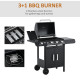 Outsunny Gas Burner Barbecue Grill 3+1 Burner Garden BBQ Trolley w/ Side Burner Warming Rack Side Shelves Storage Cabinet Piezo 