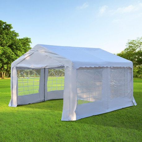 Outsunny 4m x 4m Garden Gazebo, Galvanised Marquee Party Tent with Removable Sides and Windows for Parties, Wedding and Events, 