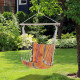 Outsunny Outdoor Hanging Rope Chair with Soft Padded Seat &amp; Backrest, Garden Hammock Chair with Wooden Support Bar Cotton Cloth,