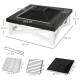 Outsunny Metal Large Firepit Outdoor 3 in 1 Square Fire Pit Brazier w/ BBQ Grill, Lid, Log Grate, Poker for Backyard, Camping, B