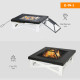 Outsunny Metal Large Firepit Outdoor 3 in 1 Square Fire Pit Brazier w/ BBQ Grill, Lid, Log Grate, Poker for Backyard, Camping, B