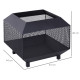 Outsunny Metal Square Fire Pit Outdoor Mesh Firepit Brazier w/ Lid, Log Grate, Poker for Backyard, Camping, Bonfire, Wood Burnin