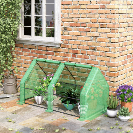 Outsunny Mini Small Greenhouse with Steel Frame & PE Cover & Zippered Window Poly tunnel Steeple for Plants Vegetables, 180 x 90