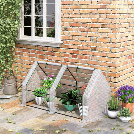 Outsunny Mini Small Greenhouse with Steel Frame & PE Cover & Zipped Window Poly tunnel Steeple for Plants Vegetables, 180 x 90 x