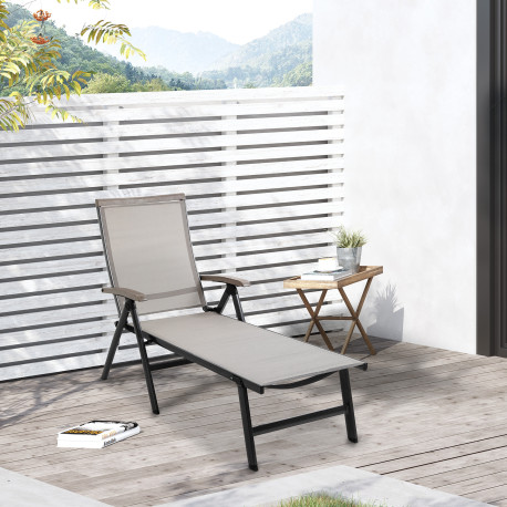Outsunny Outdoor Folding Sun Lounger, 5-Position Adjustable Chaise Lounge Chair with Aluminium Frame for Patio, Pool and Garden,