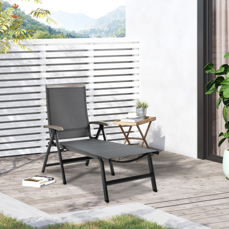 Outsunny Outdoor Folding Sun Lounger, 5-Position Adjustable Chaise Lounge Chair with Aluminium Frame for Patio, Pool and Garden,