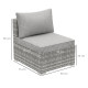 Outsunny Outdoor PE Rattan Furniture with Cushions, Garden Armless Chair with Adjustable Footpads and Back Support Cushion, for 