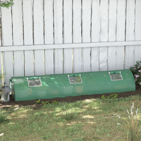 Outsunny Mini Greenhouse, Portable Tunnel Green House, Green Grow House Steel Frame with 5 Mesh Windows, 3 M, Green