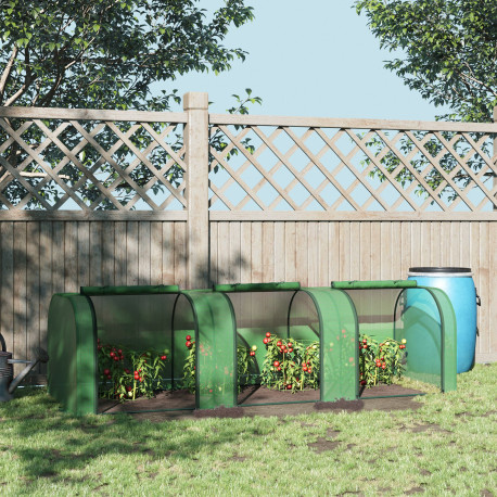 Outsunny Mini Greenhouse, Small Polytunnel Green House with Zipped Doors, Steel Frame for Garden Backyard, 295 x 100 x 80cm, Gre