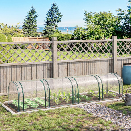 Outsunny Mini Greenhouse, Small Polytunnel Green House with Zipped Doors, Steel Frame for Garden Backyard, 395 x 100 x 80cm, Cle