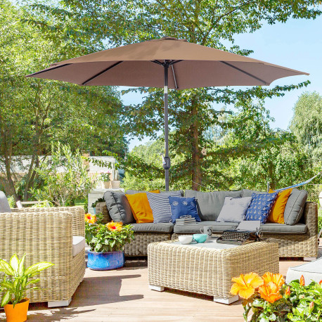 Outsunny 3(m) Tilting Parasol Garden Umbrellas, Outdoor Sun Shade with 8 Ribs, Tilt and Crank Handle for Balcony, Bench, Garden,