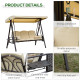 Outsunny Swing Chair Hammock Chair 3 Seater Canopy Cushion Shelter Outdoor Bench Steel Beige