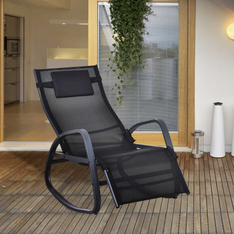 Outsunny Garden Rocking Chair with 5-Level Adjustable Backrest, Rocking Sun Lounger with Removeable Headrest Pillow, Footrest, A