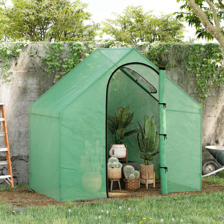 Outsunny Walk In Mini Greenhouse Garden Outdoor Flower Planter Steel Frame w/ Zipped Door & Window, PE Cover, 180 x 100 x 168CM,